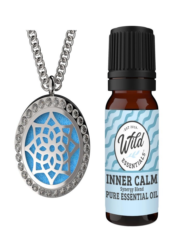 mEssentials Flower Essential Oil Diffuser Necklace Stainless Steel Locket Pendant with 24" Chain, 10ml of Inner Calm Essential Oil, and 12 Refill Pads in Gift Box - Image 1